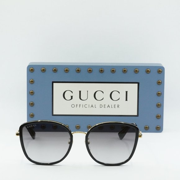 Gucci GG0606SK 001 Square Sunglasses - Black/Gold/Grey - Picture 3 of 10